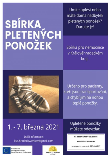 Sbírka pletených ponožek pro nemocnice kraje - 1.-7.3.2021